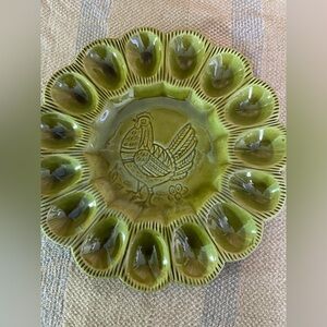 vintage California Pottery deviled egg platter, likely from the 1960s, featuring